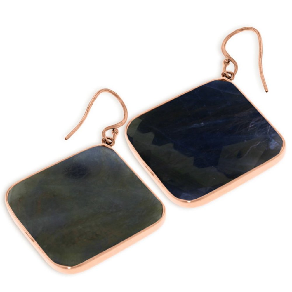 14K  GOLD FISH HOOK EARRINGS WITH SAPPHIRES - Picture 2 of 6